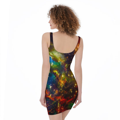Colorful Universe Galaxy Space Print Sleeveless Bodycon Dress