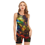 Colorful Universe Galaxy Space Print Sleeveless One Piece Swimsuit