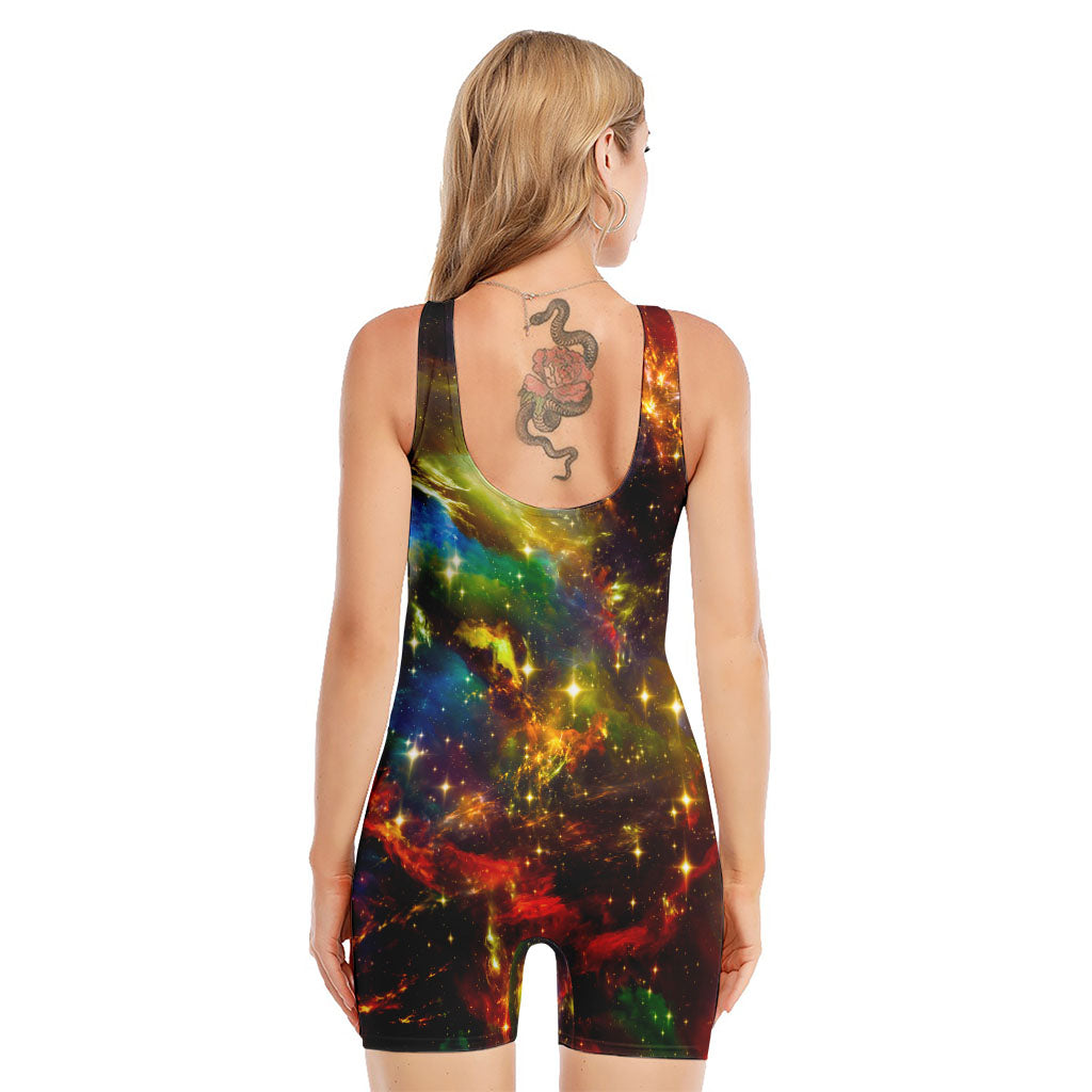 Colorful Universe Galaxy Space Print Sleeveless One Piece Swimsuit