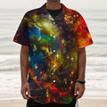 Colorful Universe Galaxy Space Print Textured Short Sleeve Shirt