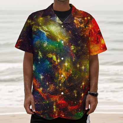 Colorful Universe Galaxy Space Print Textured Short Sleeve Shirt