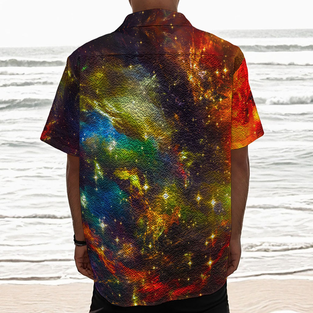 Colorful Universe Galaxy Space Print Textured Short Sleeve Shirt