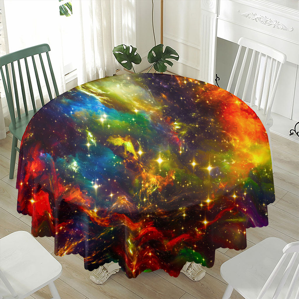Colorful Universe Galaxy Space Print Waterproof Round Tablecloth