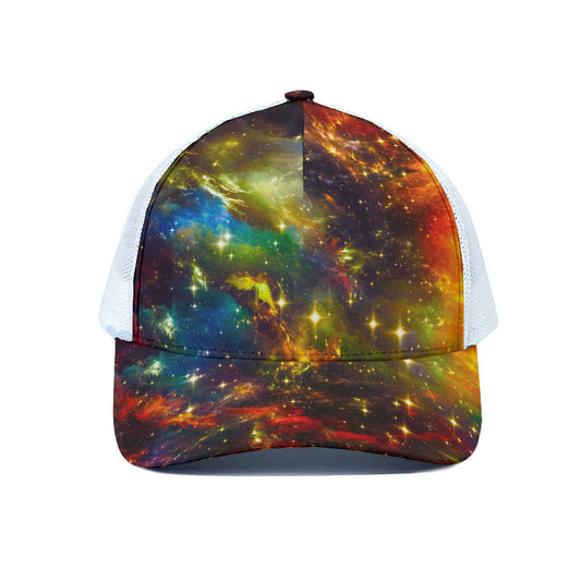 Colorful Universe Galaxy Space Print White Mesh Trucker Cap