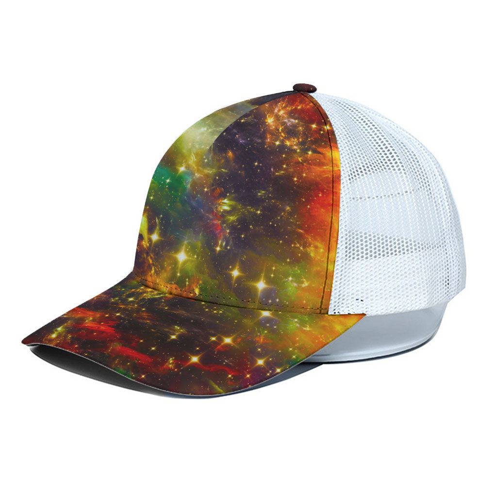 Colorful Universe Galaxy Space Print White Mesh Trucker Cap