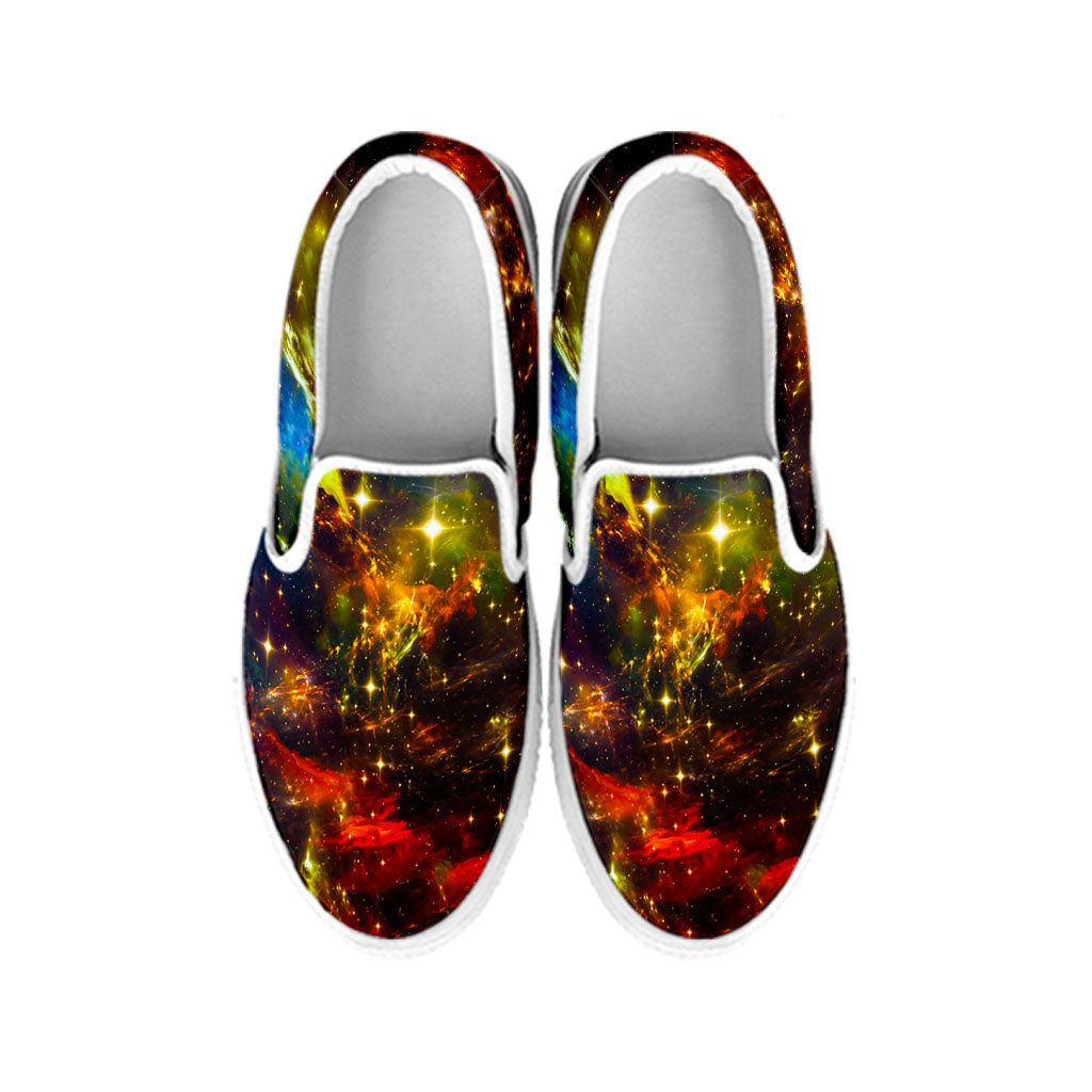 Colorful Universe Galaxy Space Print White Slip On Sneakers