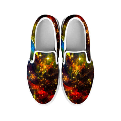 Colorful Universe Galaxy Space Print White Slip On Sneakers
