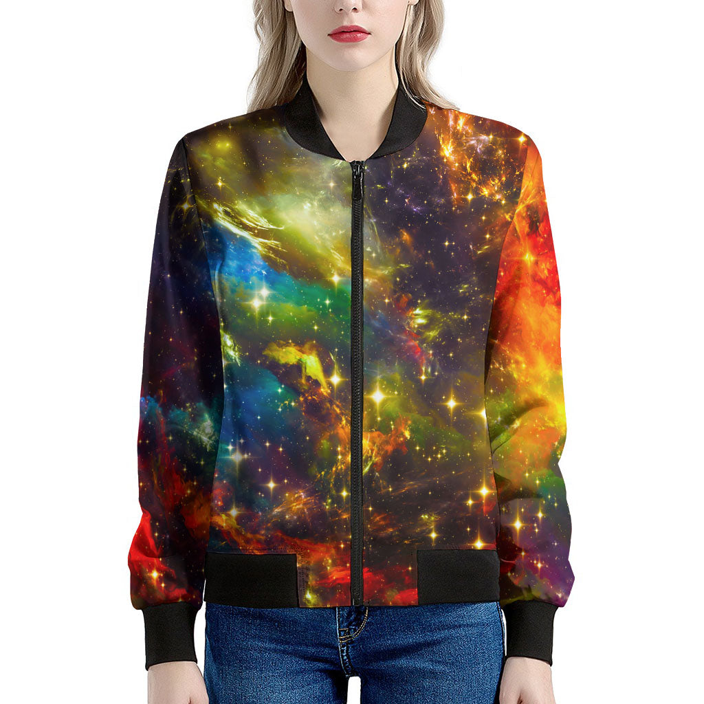 Colorful Universe Galaxy Space Print Women's Bomber Jacket