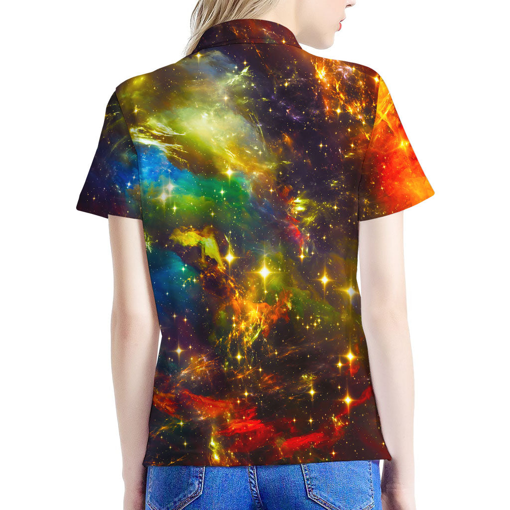 Colorful Universe Galaxy Space Print Women's Polo Shirt