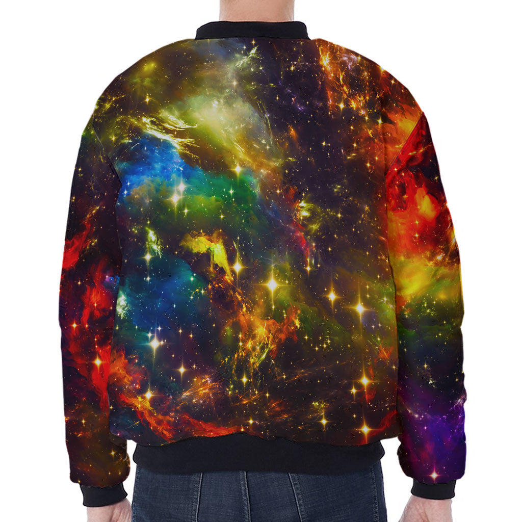 Colorful Universe Galaxy Space Print Zip Sleeve Bomber Jacket