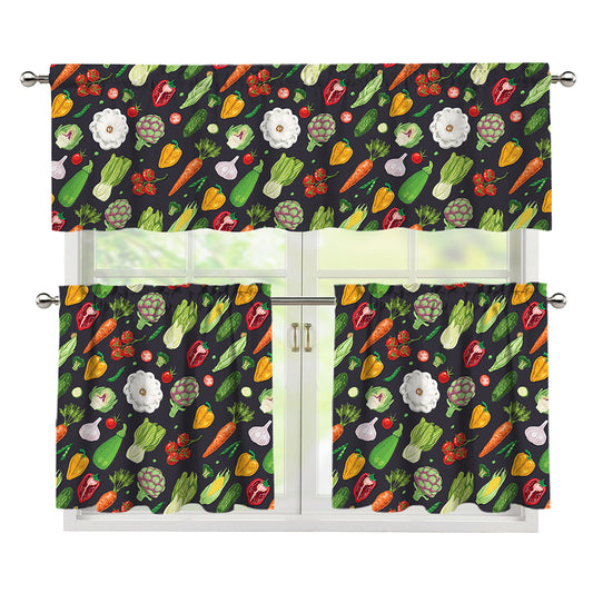 Colorful Vegetable Pattern Print 3 Piece Kitchen Curtains