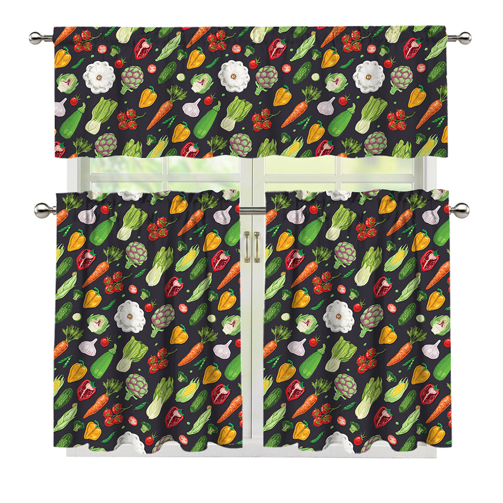 Colorful Vegetable Pattern Print 3 Piece Kitchen Curtains