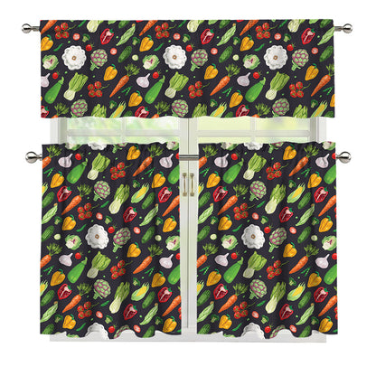 Colorful Vegetable Pattern Print 3 Piece Kitchen Curtains