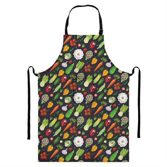 Colorful Vegetable Pattern Print Bib Apron With Pocket