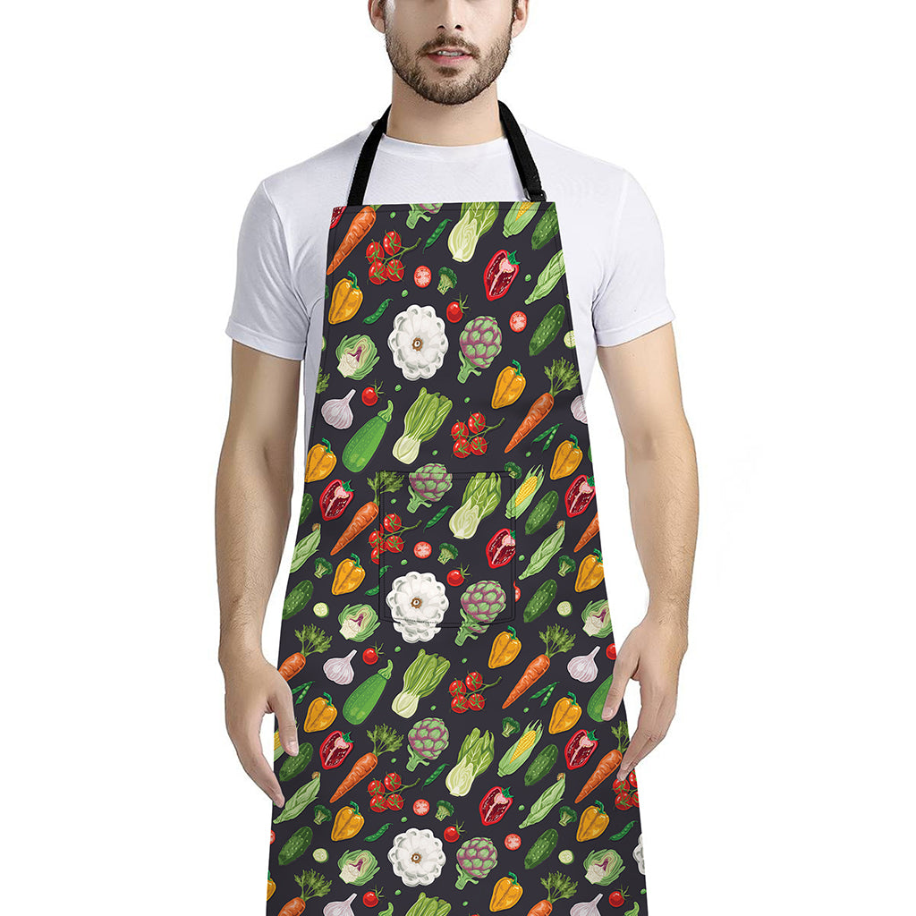 Colorful Vegetable Pattern Print Bib Apron With Pocket