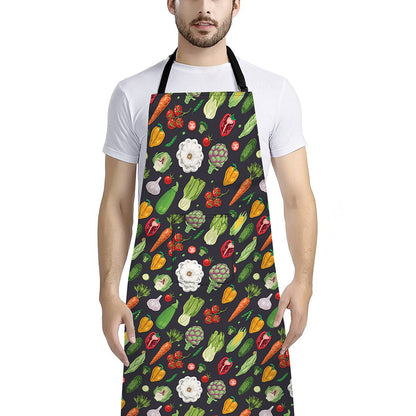 Colorful Vegetable Pattern Print Bib Apron With Pocket