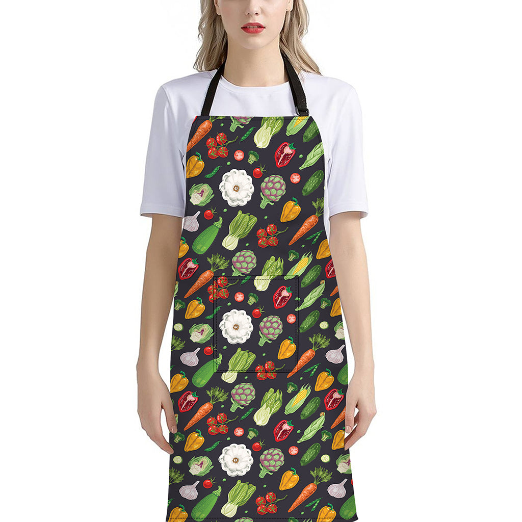 Colorful Vegetable Pattern Print Bib Apron With Pocket