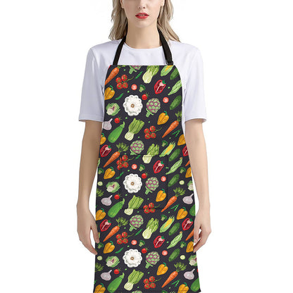 Colorful Vegetable Pattern Print Bib Apron With Pocket