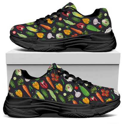 Colorful Vegetable Pattern Print Black Chunky Shoes