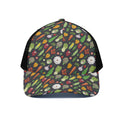 Colorful Vegetable Pattern Print Black Mesh Trucker Hat
