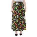 Colorful Vegetable Pattern Print Chiffon Maxi Skirt