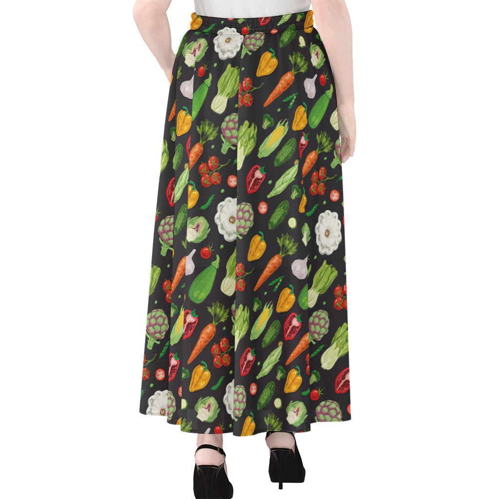 Colorful Vegetable Pattern Print Chiffon Maxi Skirt