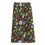 Colorful Vegetable Pattern Print Cotton Front Slit Maxi Skirt