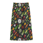 Colorful Vegetable Pattern Print Cotton Front Slit Maxi Skirt