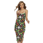 Colorful Vegetable Pattern Print Cross Back Cami Dress