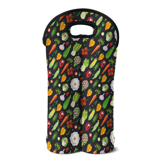 Colorful Vegetable Pattern Print Double Neoprene Wine Tote