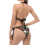 Colorful Vegetable Pattern Print Halter Scoop Tie Side Bikini