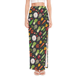 Colorful Vegetable Pattern Print High Slit Maxi Skirt