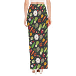 Colorful Vegetable Pattern Print High Slit Maxi Skirt