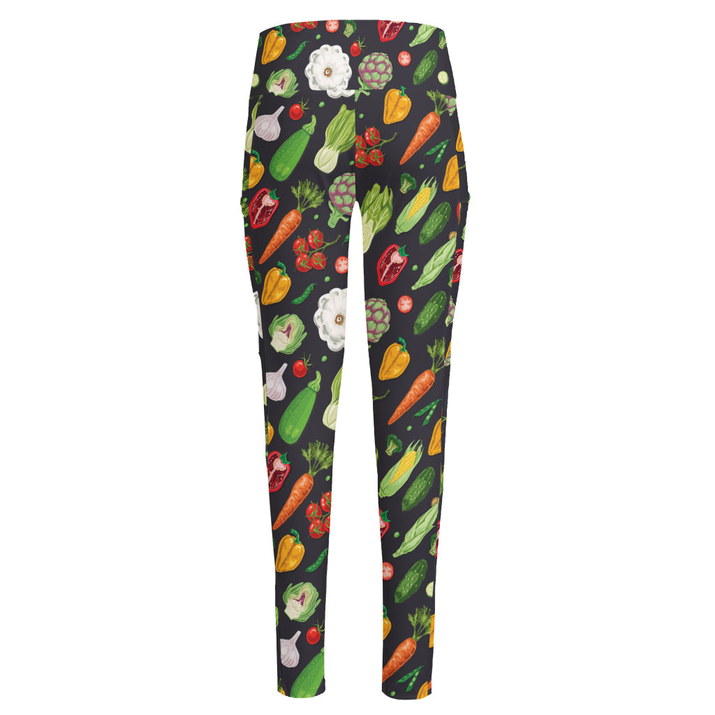 Colorful Vegetable Pattern Print High-Waisted Pocket Leggings