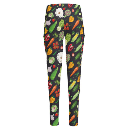 Colorful Vegetable Pattern Print High-Waisted Pocket Leggings