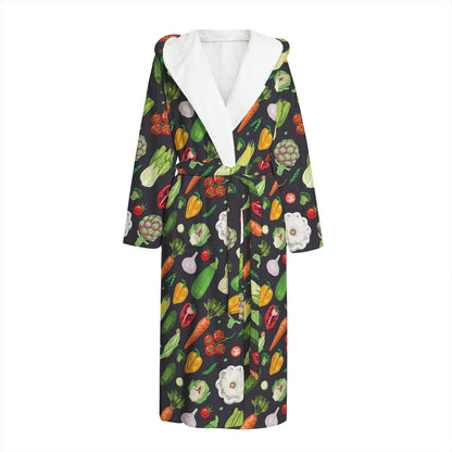 Colorful Vegetable Pattern Print Hooded Bathrobe