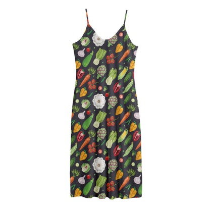 Colorful Vegetable Pattern Print Jersey Midi Cami Dress
