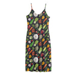 Colorful Vegetable Pattern Print Jersey Midi Cami Dress