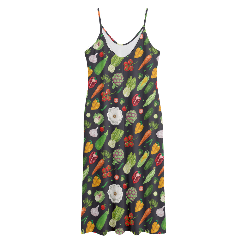 Colorful Vegetable Pattern Print Jersey Midi Cami Dress