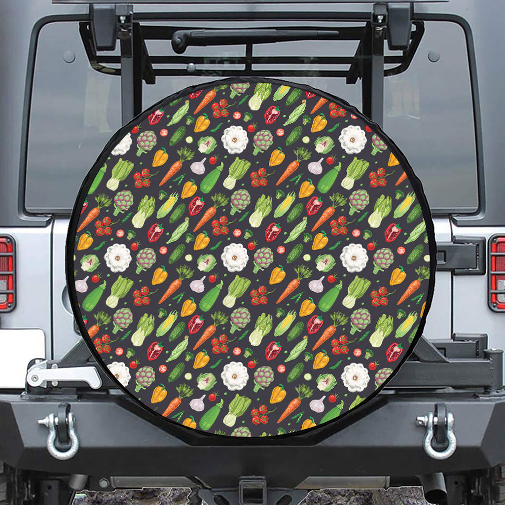 Colorful Vegetable Pattern Print Leather Spare Tire Cover