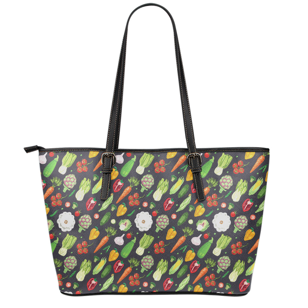 Colorful Vegetable Pattern Print Leather Tote Bag