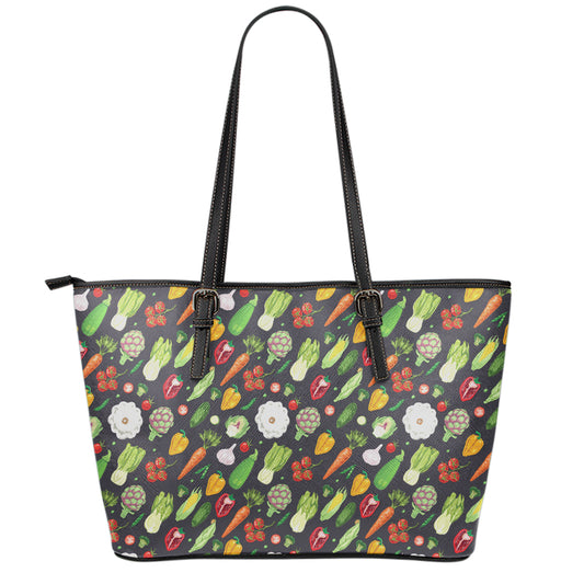 Colorful Vegetable Pattern Print Leather Tote Bag