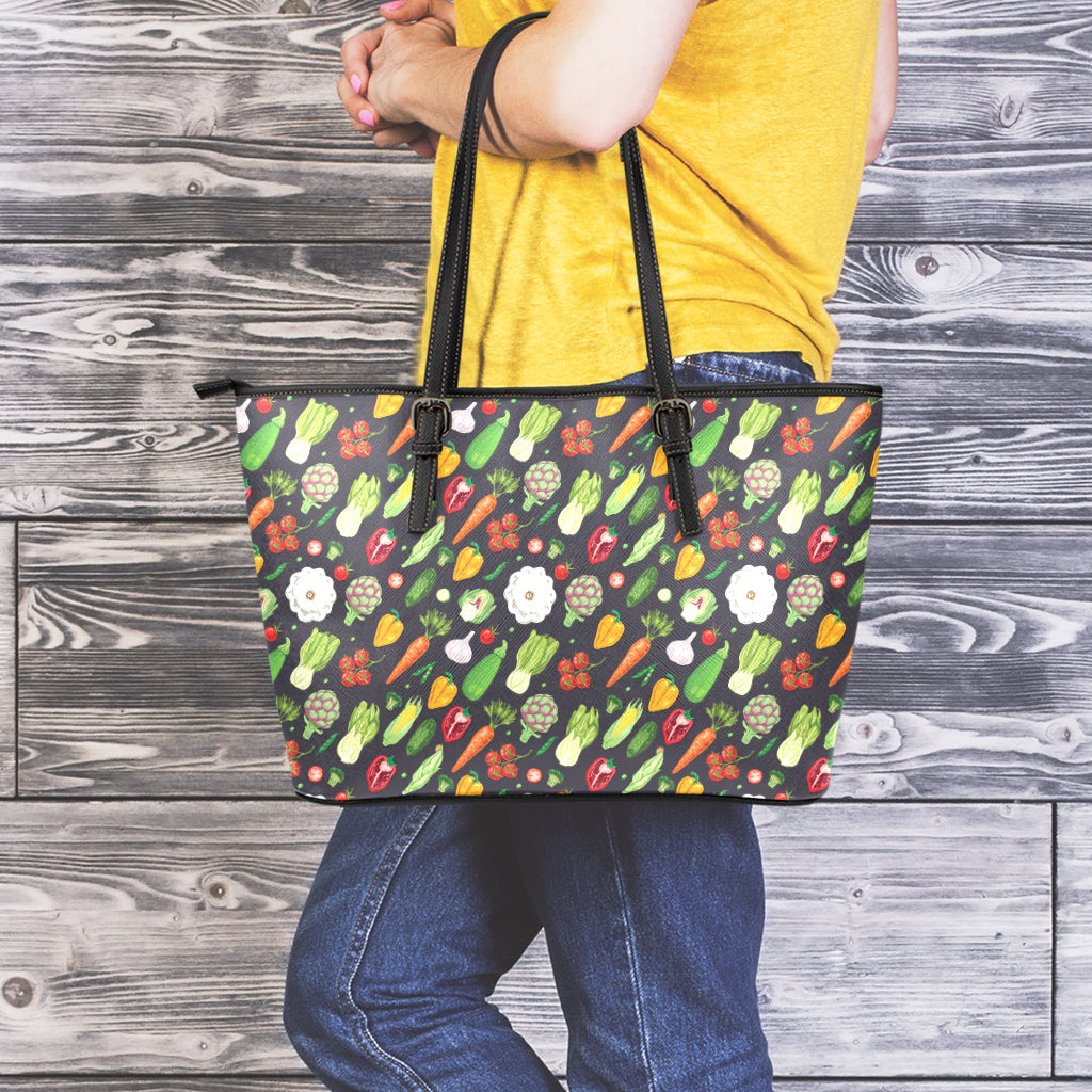 Colorful Vegetable Pattern Print Leather Tote Bag
