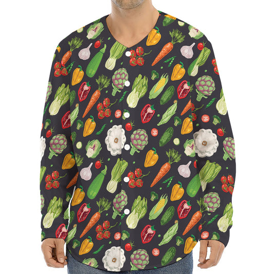 Colorful Vegetable Pattern Print Long Sleeve Baseball Jersey