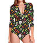Colorful Vegetable Pattern Print Long Sleeve Swimsuit