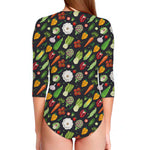 Colorful Vegetable Pattern Print Long Sleeve Swimsuit