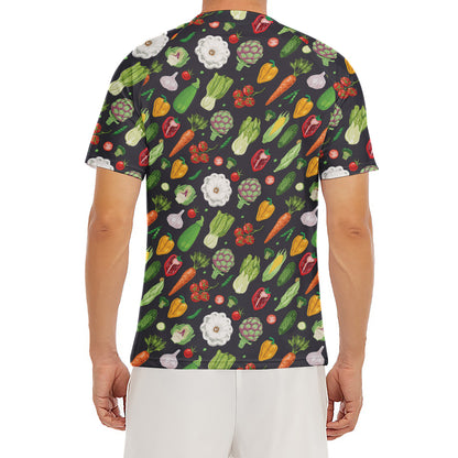 Colorful Vegetable Pattern Print Men's Short Sleeve Rash Guard