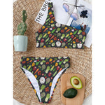 Colorful Vegetable Pattern Print One Shoulder Bikini Top