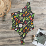 Colorful Vegetable Pattern Print One Shoulder Bodysuit