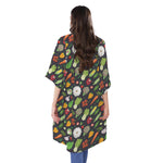 Colorful Vegetable Pattern Print Open Front Beach Cover Up